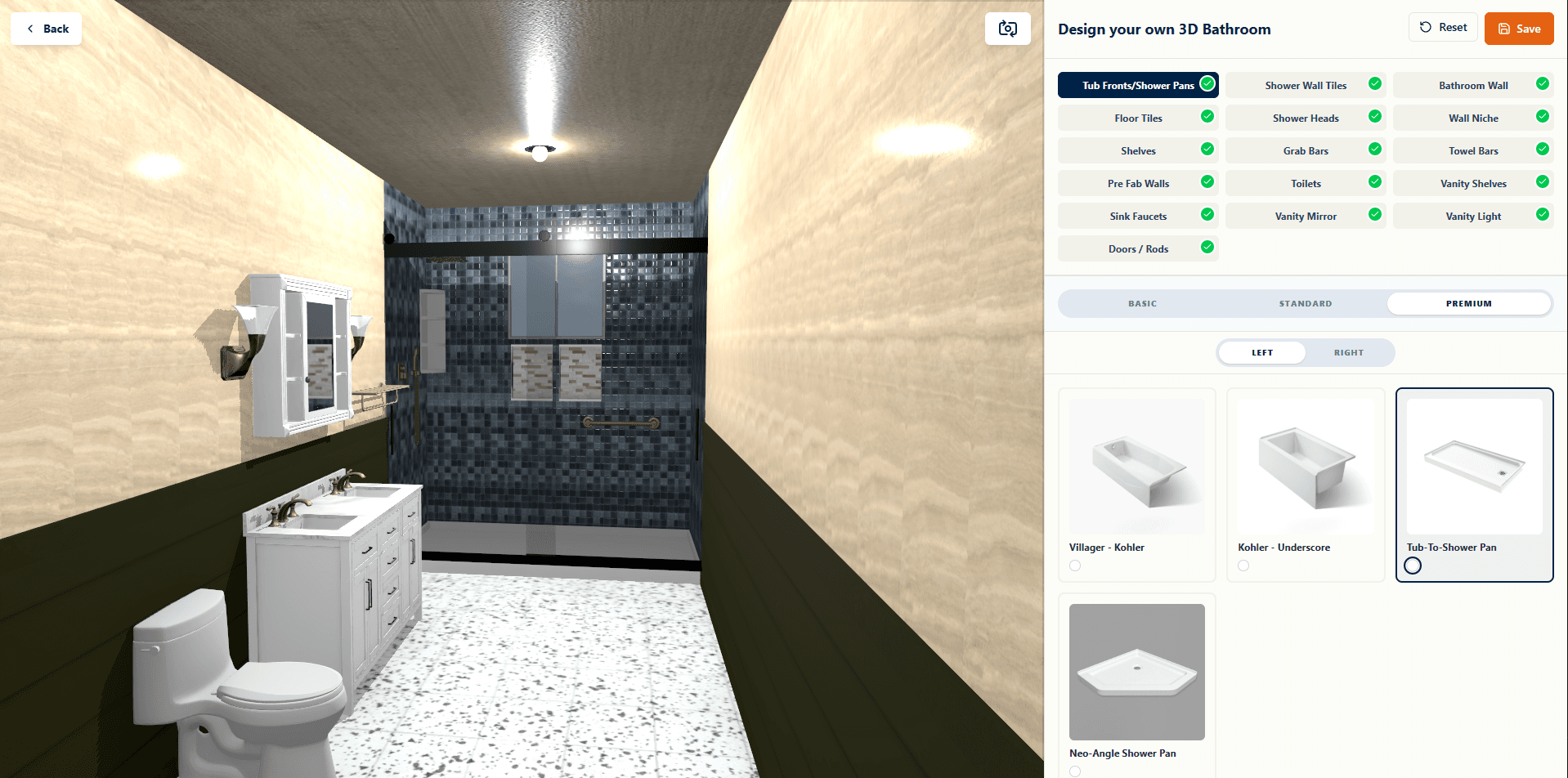 The M&E bathroom configurator interface