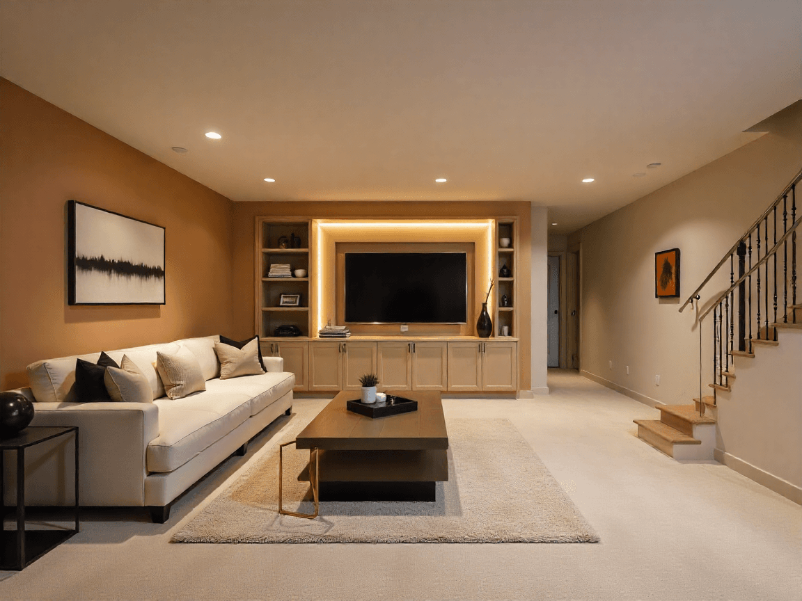 Finished modern basement renovation